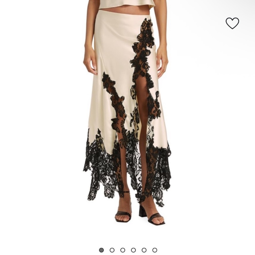 Ronny Kobo Collection Klindly satin lace Cream and Black Maxi Skirt